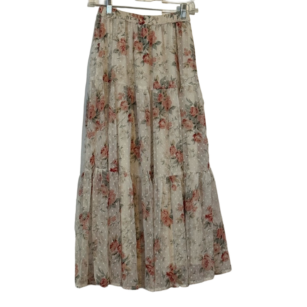 American Eagle Outfitters Floral Maxi Skirt - Cream and Pink